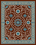 Brown Blue Floral Arabesque Scroll Rug
