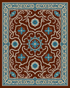 Brown Blue Floral Arabesque Scroll Rug