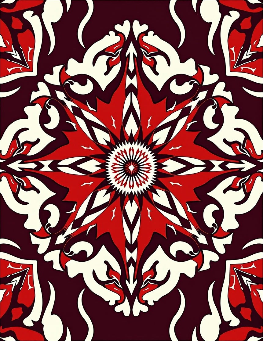Bold Crimson Cream Ornamental Star Rug