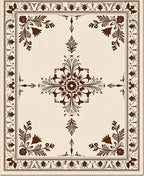 Classic Brown Floral Medallion Border Rug