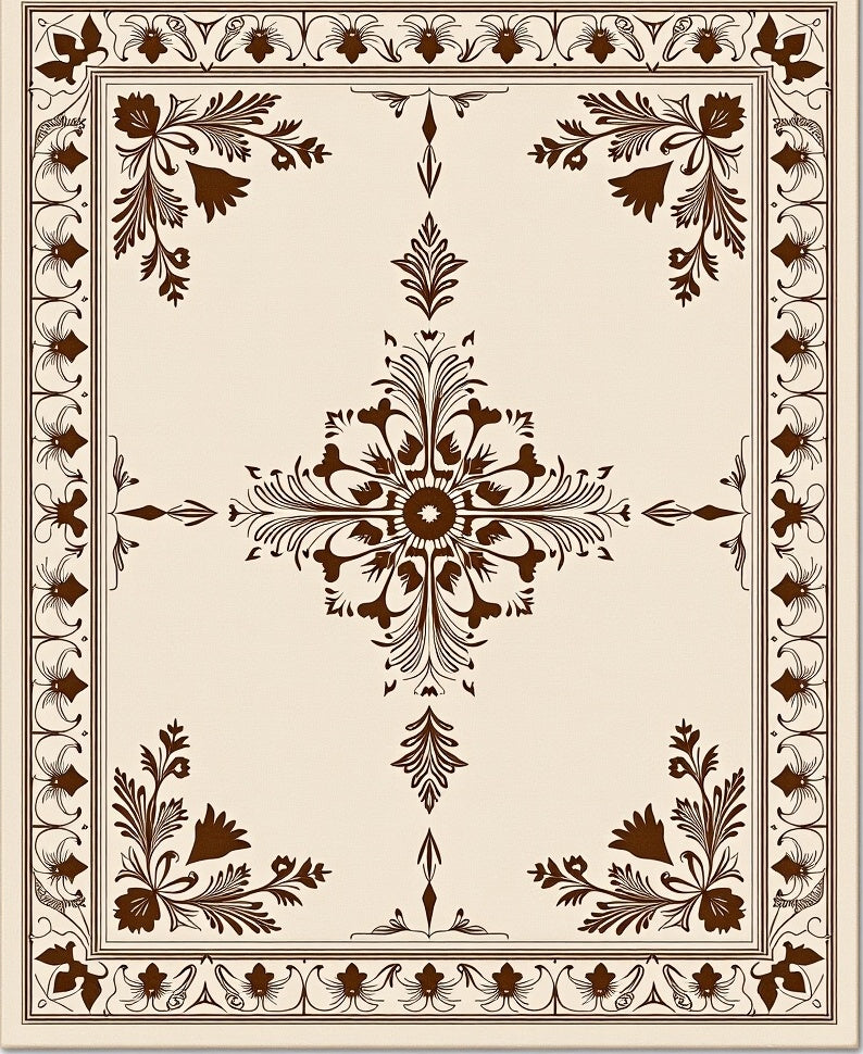 Classic Brown Floral Medallion Border Rug