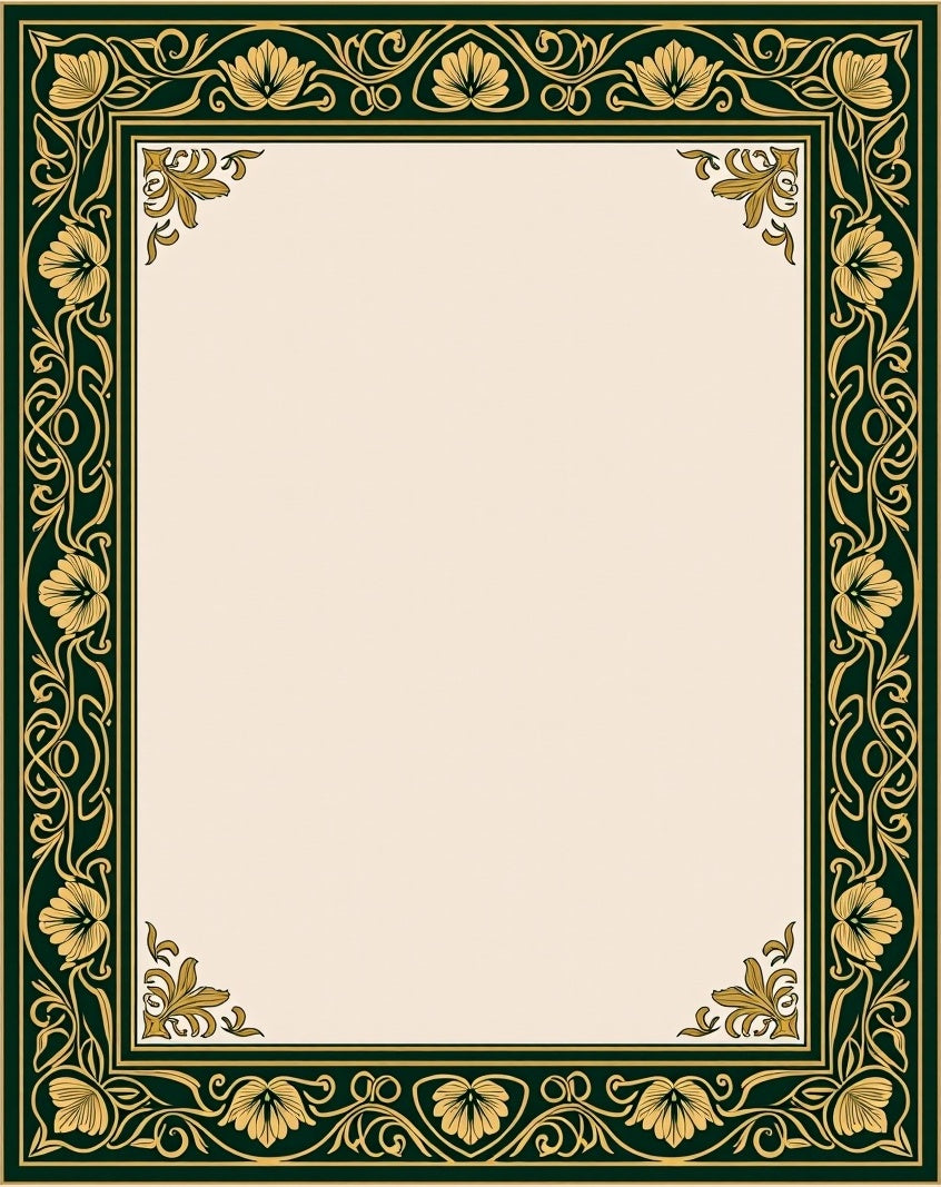 Emerald Green Golden Floral Border Rug