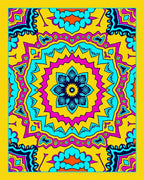 Vibrant Yellow Pink Blue Floral Mandala Rug