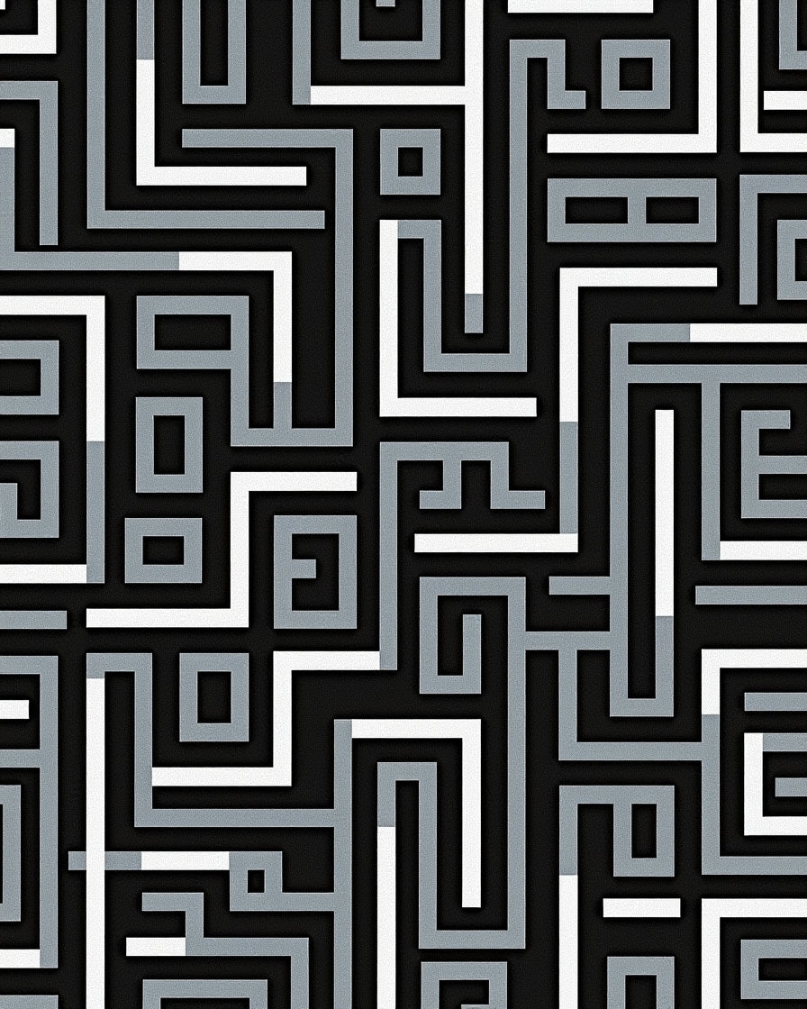 Monochromatic Maze Graphic Accents Rug