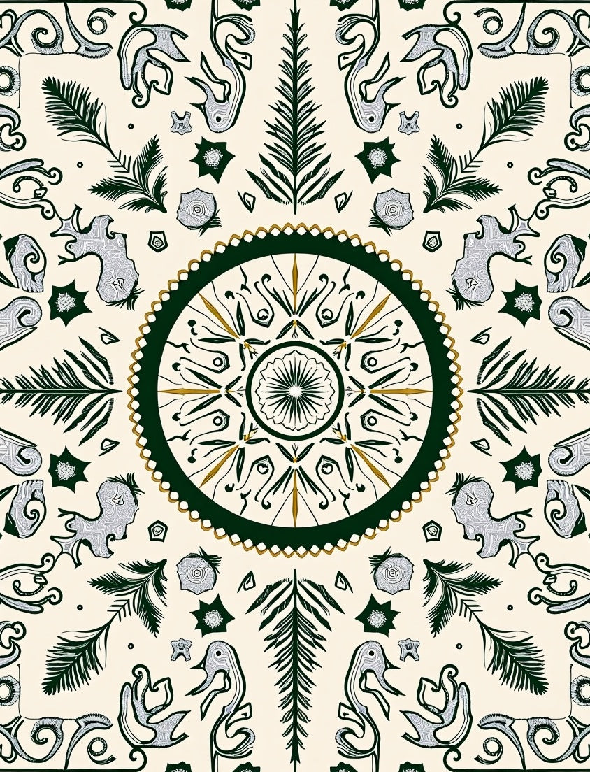 Dark Green Emerald Sunburst Garden Rug