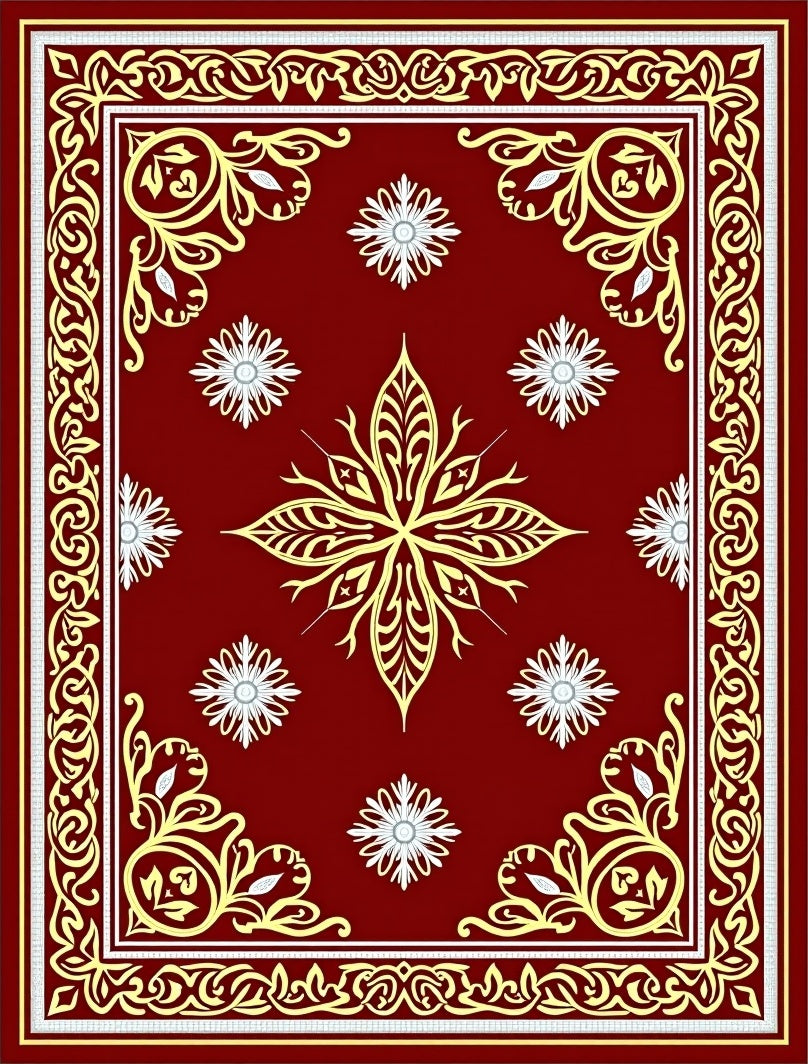 Crimson Gold Floral Medallion Border Rug