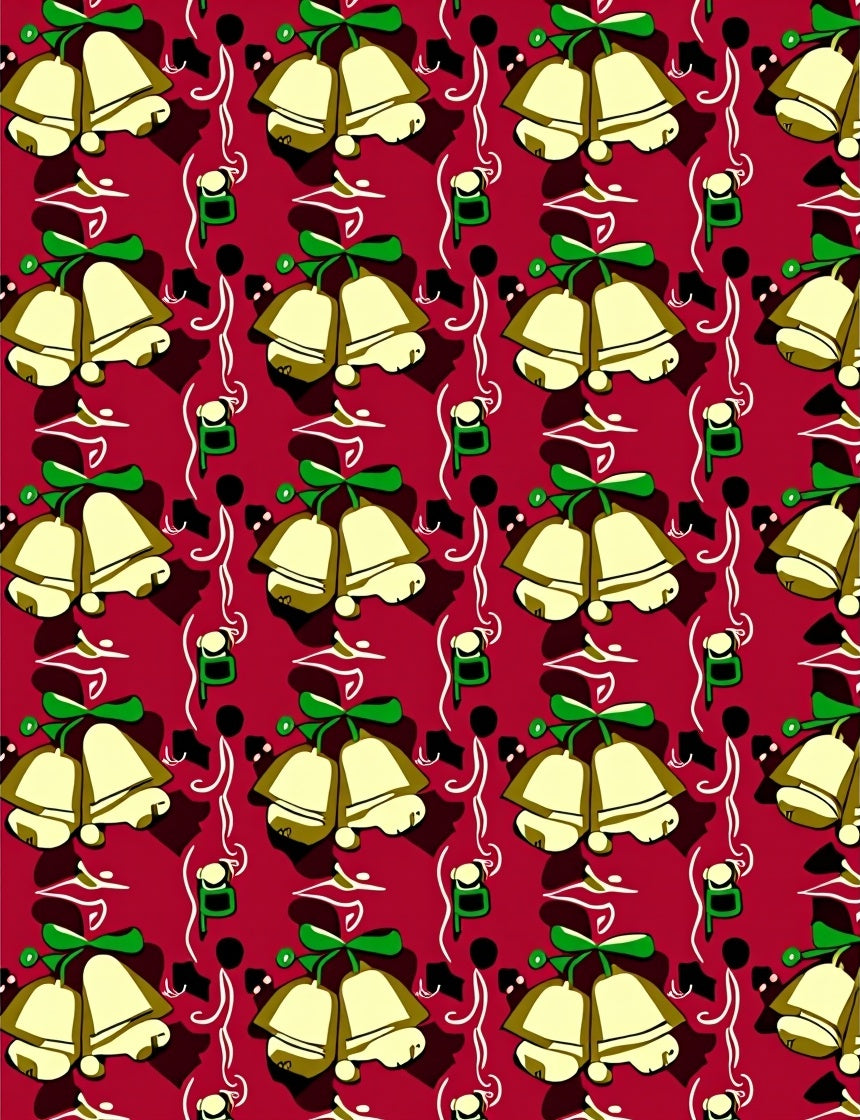 Festive Golden Bells Red Background Rug