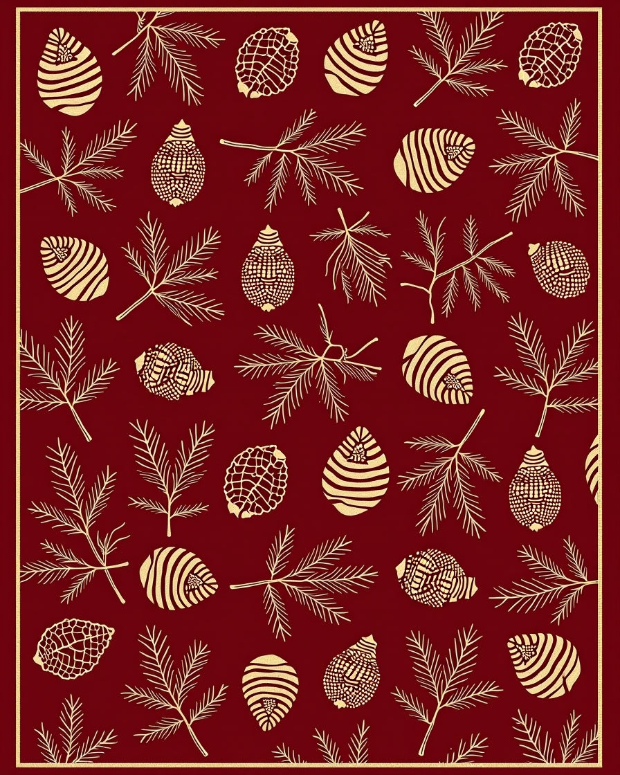 Crimson Pinecone Branch Illustration Rug