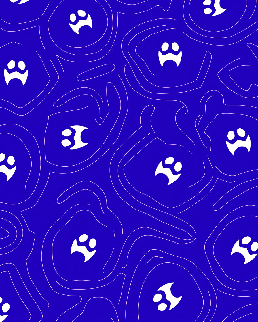 Deep Blue Paw Print Contour Rug
