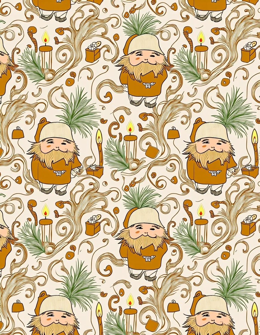 Rustic Brown Gnome Candle Whimsical Swirls Rug