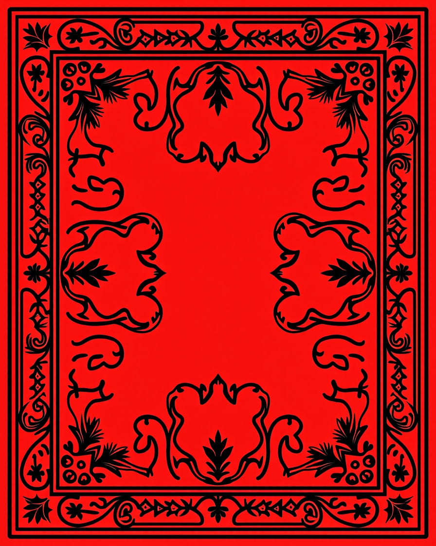 Bold Red Black Interlocking Scroll Rug