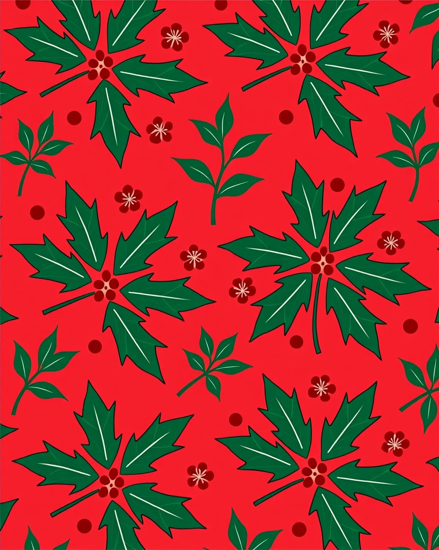 Festive Red Holly Berry Branches Rug
