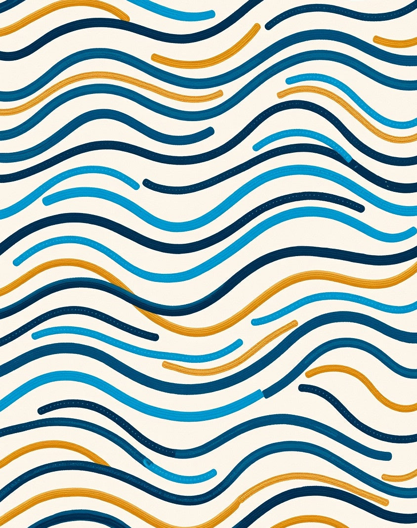 Abstract Navy Gold Wavy Stripes Rug