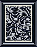 Navy Cream Wavy Lines Border Rug