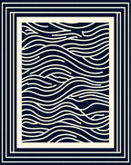 Navy Cream Wavy Lines Border Rug