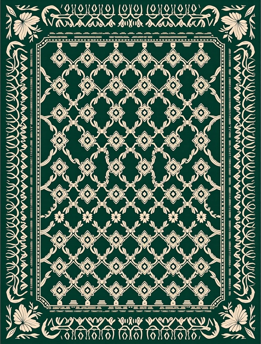 Emerald Ivory Intricate Floral Lattice Rug