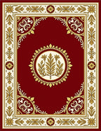 Regal Crimson Golden Floral Medallion Rug