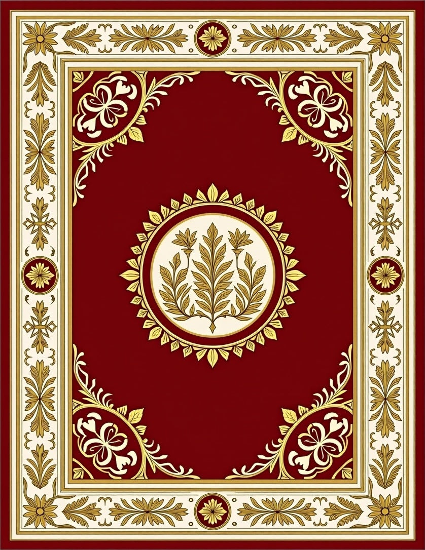 Regal Crimson Golden Floral Medallion Rug