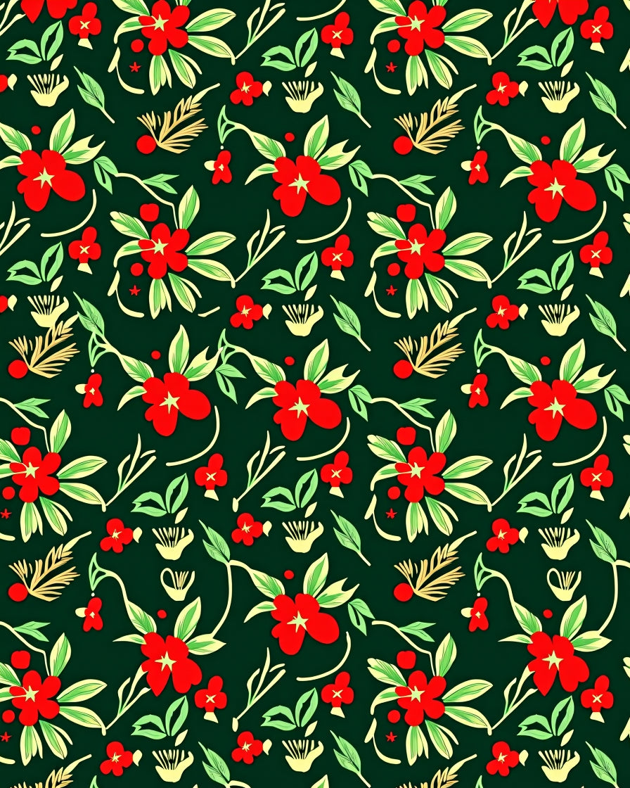 Vibrant Red Floral Garden Motif Rug