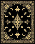 Classic Black Golden Floral Frame Rug