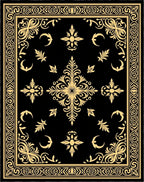 Classic Black Golden Floral Frame Rug
