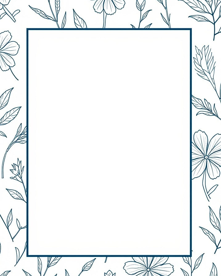 Navy Floral Border Sketch Rug