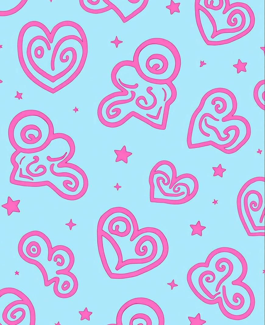 Pink Swirl Hearts on Sky Blue Rug