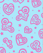 Pink Swirl Hearts on Sky Blue Rug