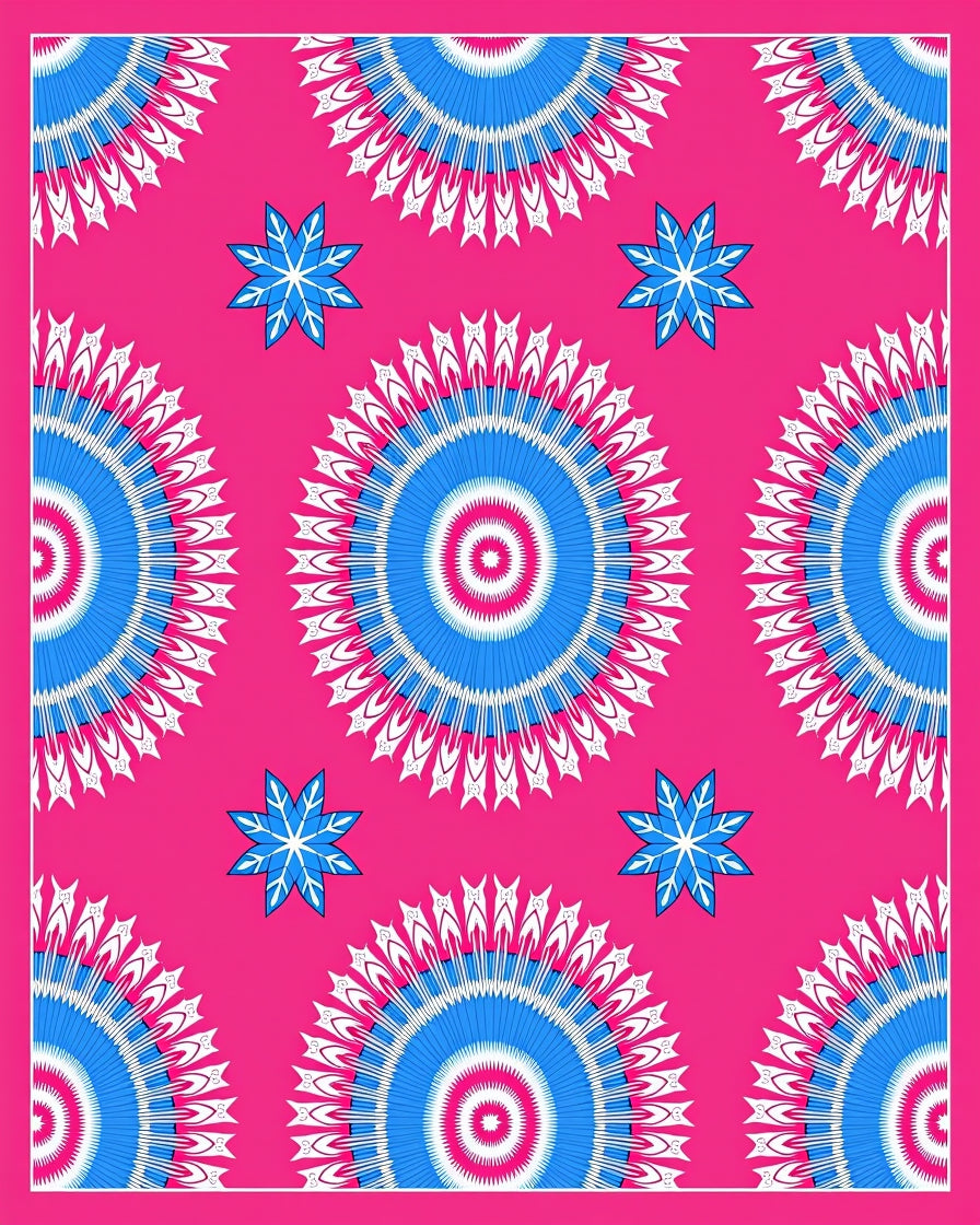 Radiant Pink Blue Sunburst Mandala Rug