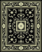 Ivory Floral Border Black Rug