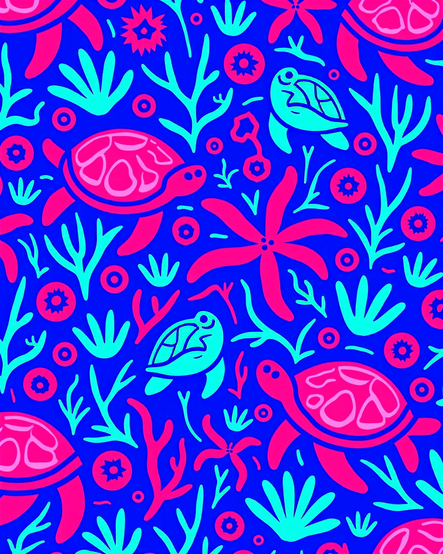 Vibrant Coral Sea Turtle Aquatic Scene Rug