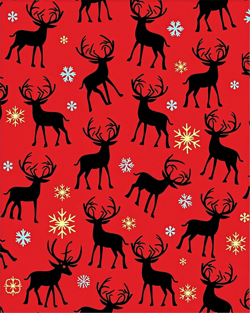 Black Reindeer Red Snowflakes Background Rug