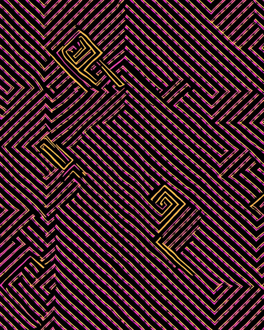 Retro Pink Yellow Geometric Maze Rug