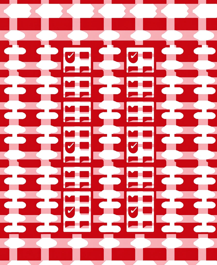 Red and White Gingham Checkered Squares Rug