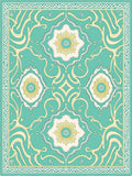 Teal Yellow Floral Medallion Border Rug