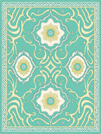 Teal Yellow Floral Medallion Border Rug