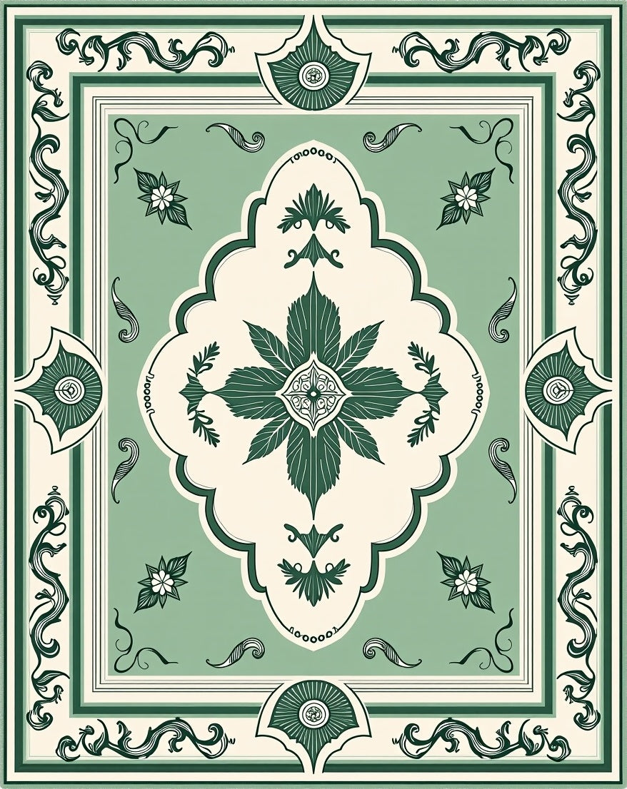 Sage Cream Floral Lattice Rug
