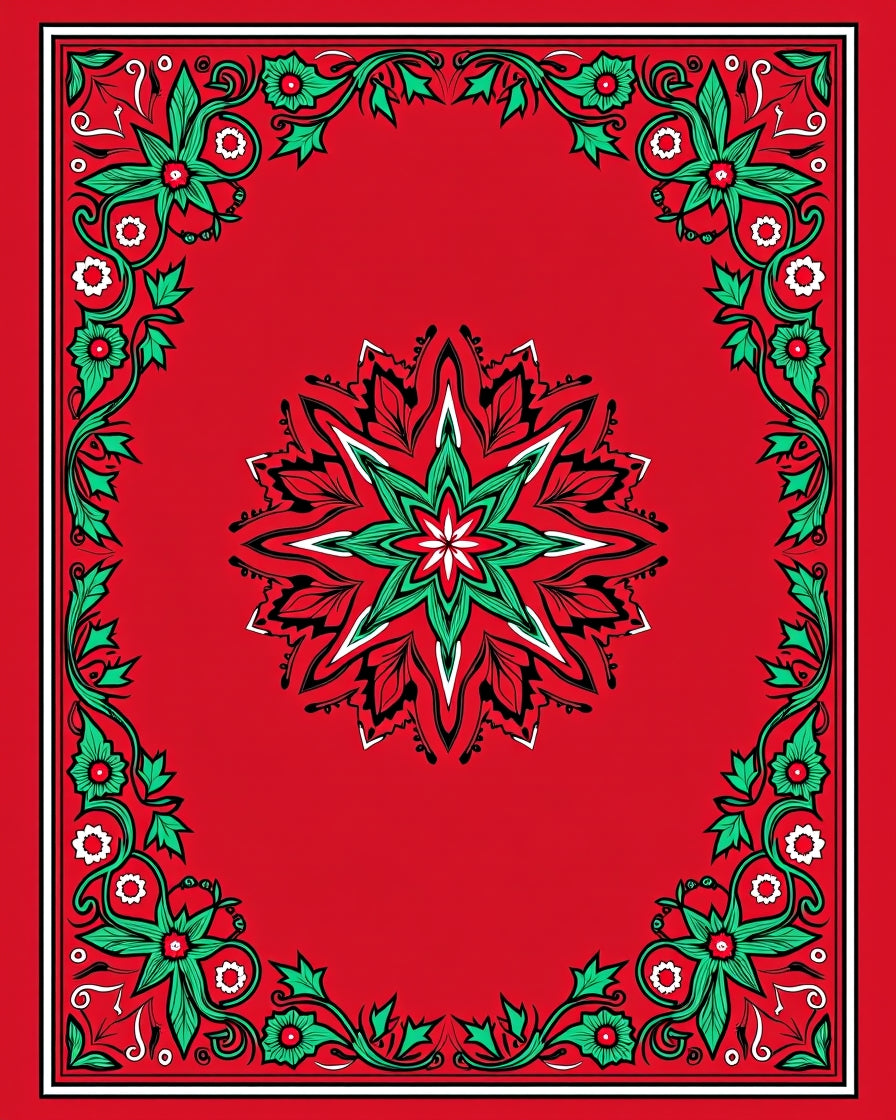 Red Emerald Floral Medallion Border Rug