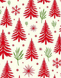 Classic Red Fir Trees Snowflakes Rug