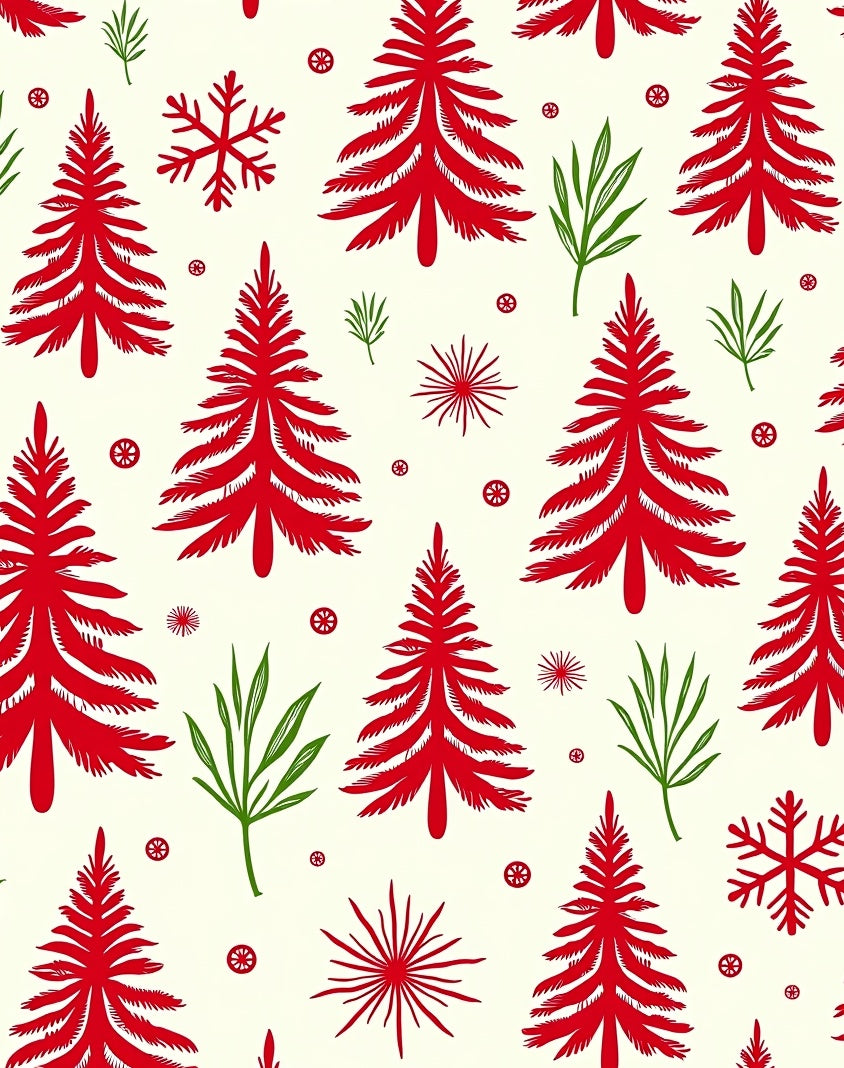 Classic Red Fir Trees Snowflakes Rug
