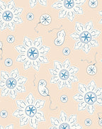 Pale Peach Blue Starburst Floral Rug