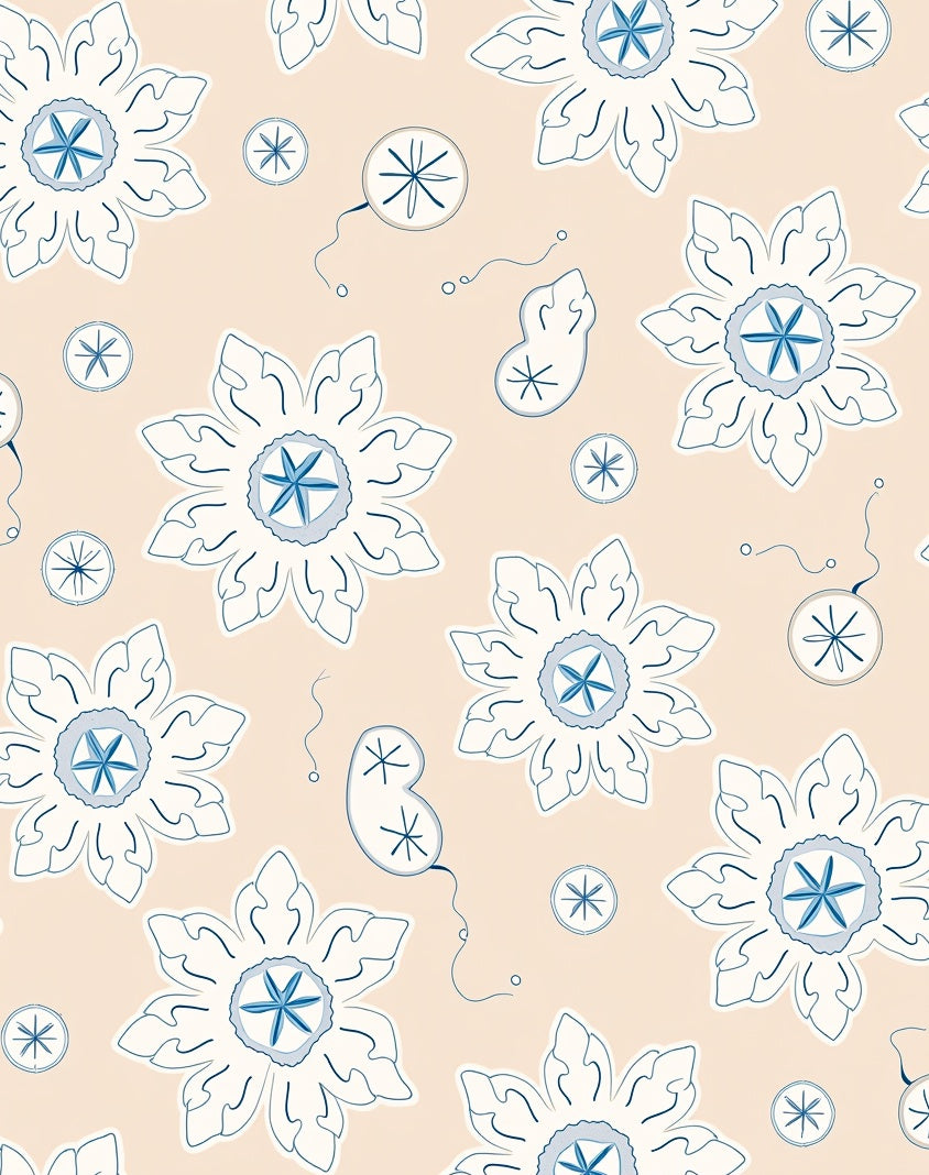 Pale Peach Blue Starburst Floral Rug