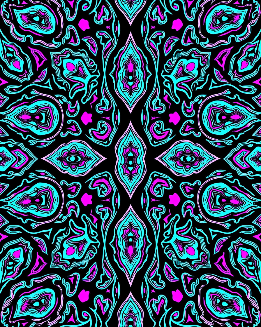 Vibrant Teal Pink Abstract Kaleidoscope Rug