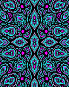 Vibrant Teal Pink Abstract Kaleidoscope Rug