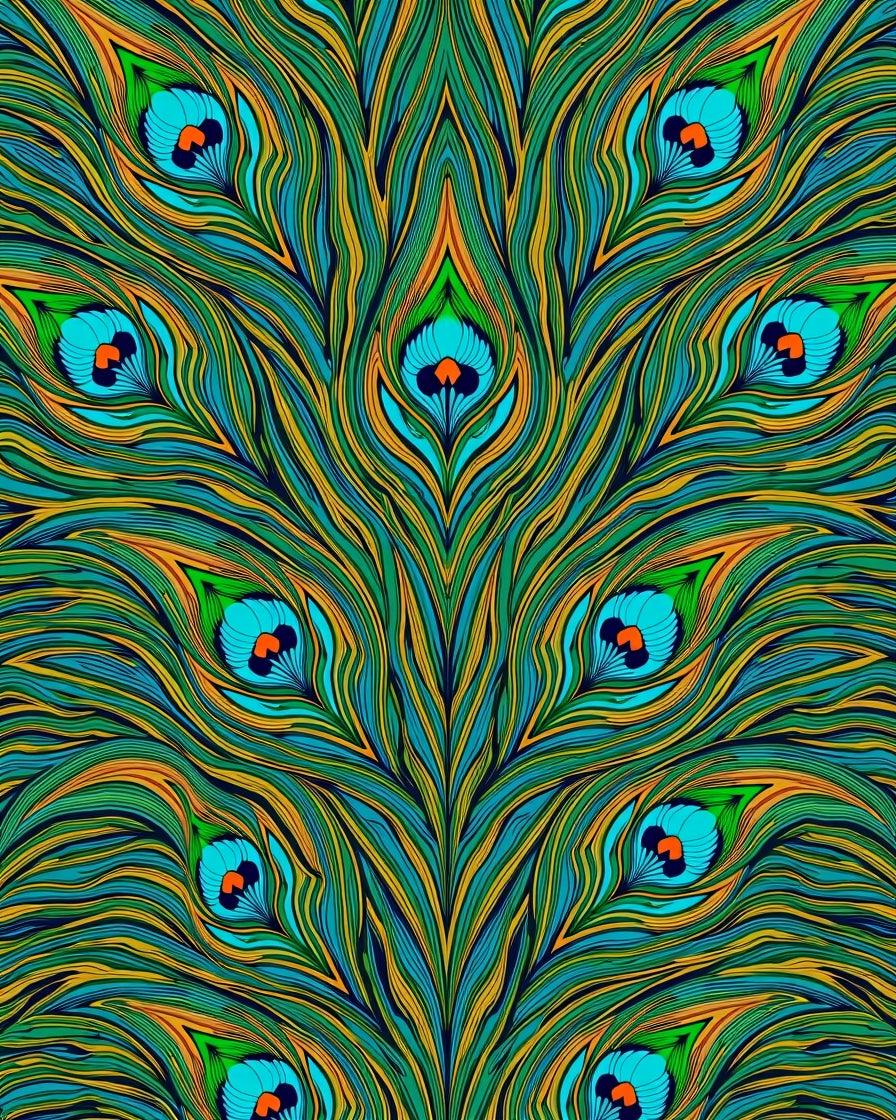 Opulent Teal Peacock Feather Art Rug
