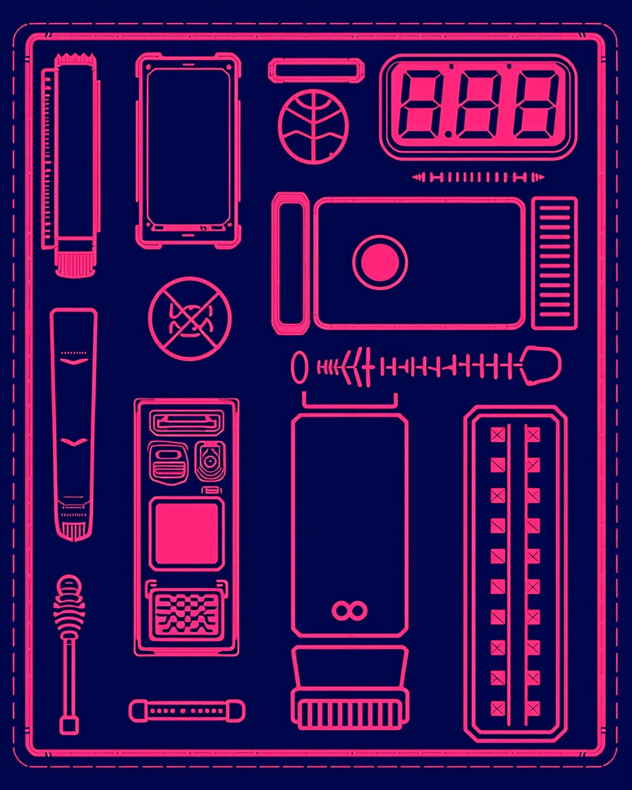 Cyberpunk Hot Pink Tech Collage Rug