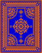 Vibrant Blue Orange Floral Medallion Rug