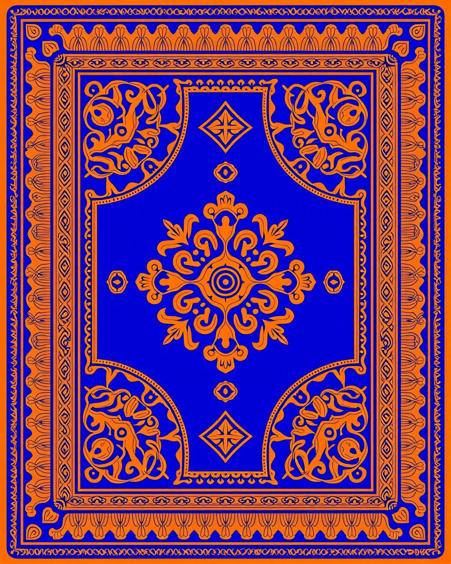 Vibrant Blue Orange Floral Medallion Rug