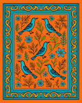 Orange Blue Birds Floral Border Rug