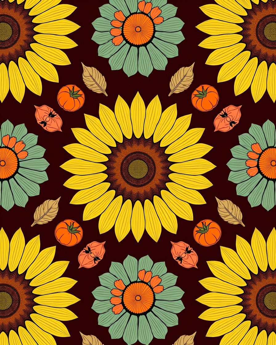Sunflower Autumn Floral Medallion Rug